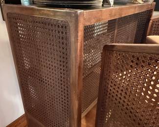 Vintage Cane and Wood Bar Set with Two Stools
