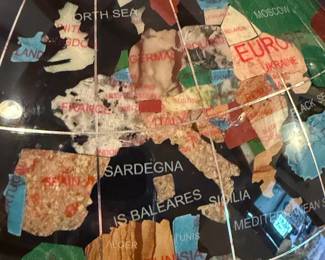 Vintage Semi-Precious Gemstone Inlaid World Globe with Compass