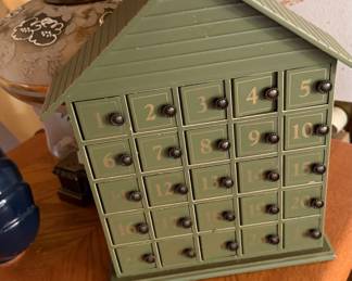 Vintage Wooden House Advent Calendar with 24 Drawers