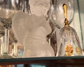 Frosted Glass Angel Figurine with Crystal Bell