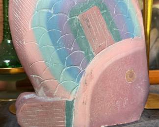 Vintage Pastel Painted Wooden Fish Sculpture