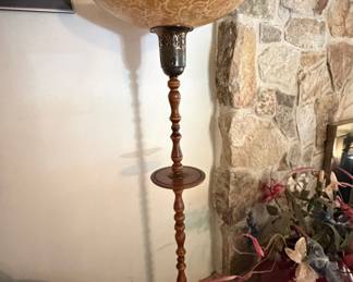 Vintage Torchiere Floor Lamp with Smoking Stand and Paisley Shade