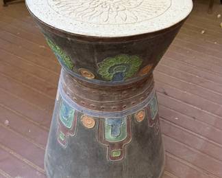 Vintage Ceramic Hourglass Garden Stool - Folk Art Style