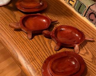 Vintage Hand Carved Wooden Turtle Trinket Boxes