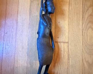 Vintage Hand Carved Ebony Wood African Woman Figurine
