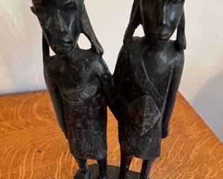 Vintage Hand Carved Ebony Wood African Tribal Couple Sculpture