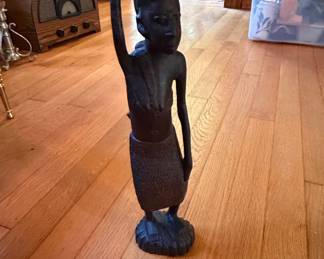 Vintage Hand Carved Ebony Wood African Woman Figurine