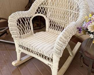 Vintage White Wicker Doll Rocking Chair