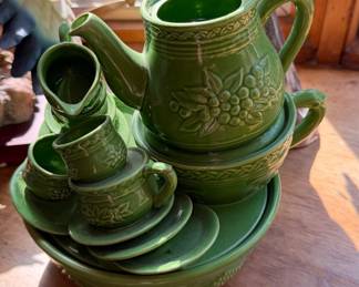 Vintage Green Glazed Ceramic Tabletop Fountain