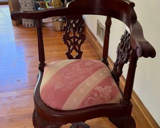 Vintage Mahogany Chippendale Style Ball and Claw Foot Corner Chair