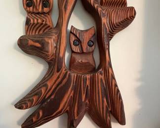 Vintage Witco Style Carved Wood Owl Wall Plaque