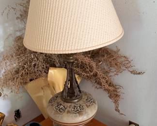 Vintage Painted Glass and Metal Table Lamp - Hollywood Regency Style