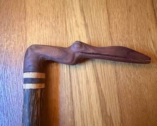Hand-Carved Wooden Walking Stick with Bird Handle