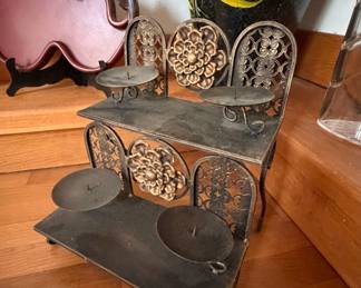 Vintage Tiered Metal Candle Holder with Floral Medallions