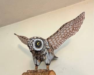 Hand-Carved Northern Saw-whet Owl Sculpture
