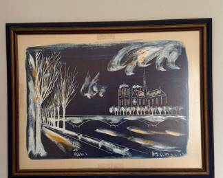 Vintage Paris Notre Dame Cityscape Painting by Kaniou