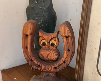 Vintage Wooden Owl Horseshoe Souvenir - Virginia