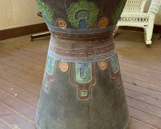 Vintage Ceramic Hourglass Garden Stool - Folk Art Style
