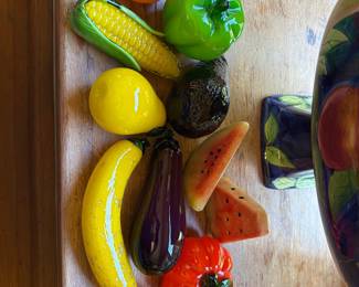 Vintage Ceramic Fruit Bowl with Glass Fruit Assortment