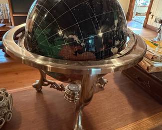 Vintage Semi-Precious Gemstone Inlaid World Globe with Compass