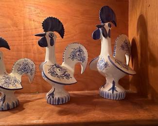 Vintage Portuguese Ceramic Rooster Figurines - Galo de Barcelos Style