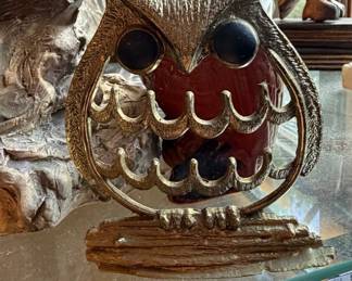 Vintage Brass Owl Earring Holder
