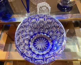 Vintage Cobalt Blue Cut-to-Clear Crystal Bowl