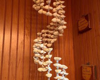 Vintage Seashell Chandelier Mobile, Wicker Top, Boho Coastal Decor