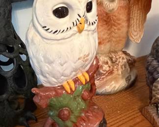 Vintage Ceramic Snowy Owl Figurine on Branch