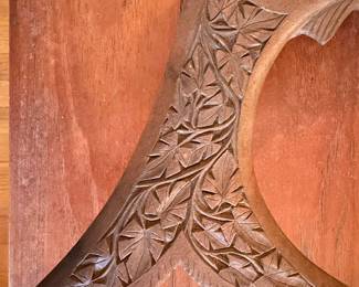 Vintage Hand-Carved Wooden Fish Serving Dish with Leaf Motif
