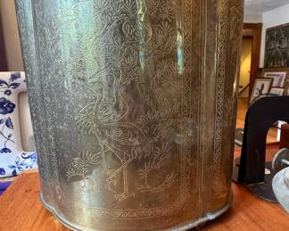 Vintage Etched Brass Wastebasket