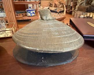 Vintage Brass Clam Shell Hinged Box with Snail Finial