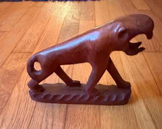 Vintage Hand-Carved Wooden Panther Sculpture, Indian Rosewood