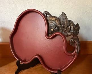 Vintage Hand-Carved Mahogany Leaf Tray - Made in Haiti