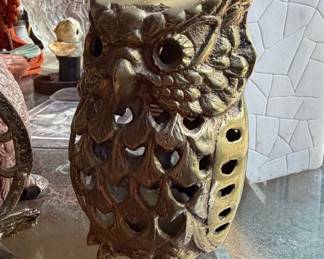 Vintage Brass Owl Lantern Candle Holder