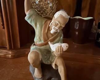 Vintage Chinese Mudman Fisherman Figurine