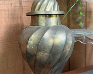 Vintage Brass Swirl Ginger Jar Urn