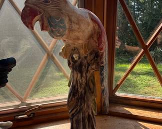 Vintage Hand-Carved Wooden Parrot Sculpture