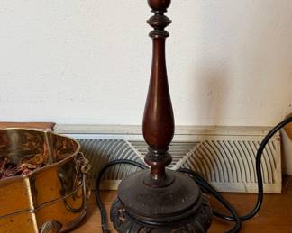 Vintage Turned Wood and Metal Candlestick Table Lamp