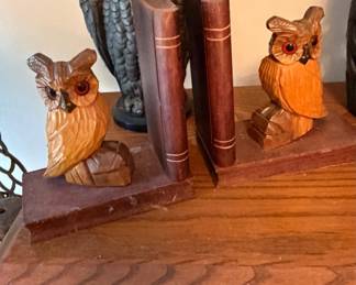 Vintage Hand-Carved Wooden Owl Bookends, Germany, 1960s-1970s