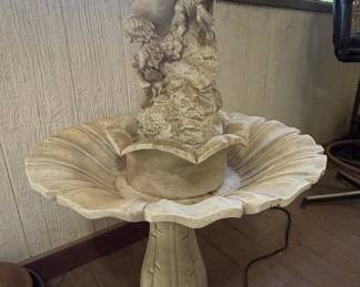 Vintage Concrete Cherub Fountain with Scalloped Basin