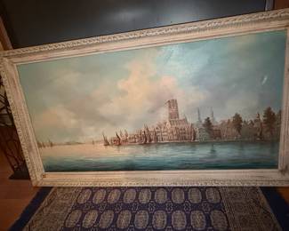 Vintage Dutch Harbor Scene Oil Painting by A. B. Brondel