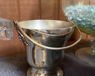 Vintage Silver-Plated Ice Bucket with Gold-Toned Leaf Handles