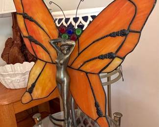 Vintage Butterfly Tiffany-Style Stained Glass Accent Lamp