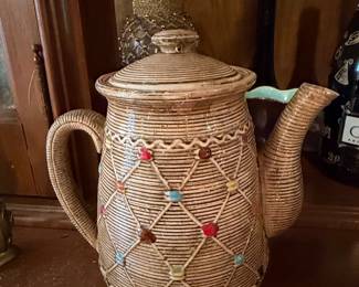 Vintage Ceramic Teapot with Basket Weave and Lattice Pattern