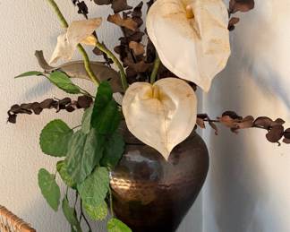 Hammered Copper Vase with White Anthurium and Dried Eucalyptus Arrangement