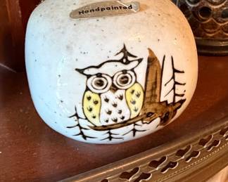 Vintage Handpainted Ceramic Owl Bud Vase