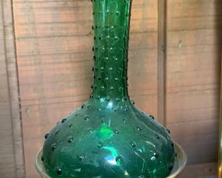 Vintage Empoli Green Hobnail Genie Bottle Vase