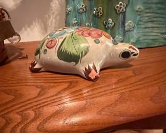 Vintage Tonala Hand-Painted Ceramic Turtle Figurine