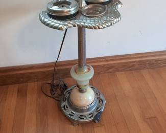 Vintage Art Deco Lighted Smoking Stand with Onyx Base